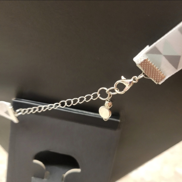 Silver, Gray, and White Choker Necklace with a Love Heart Charm - Picture 4 of 8